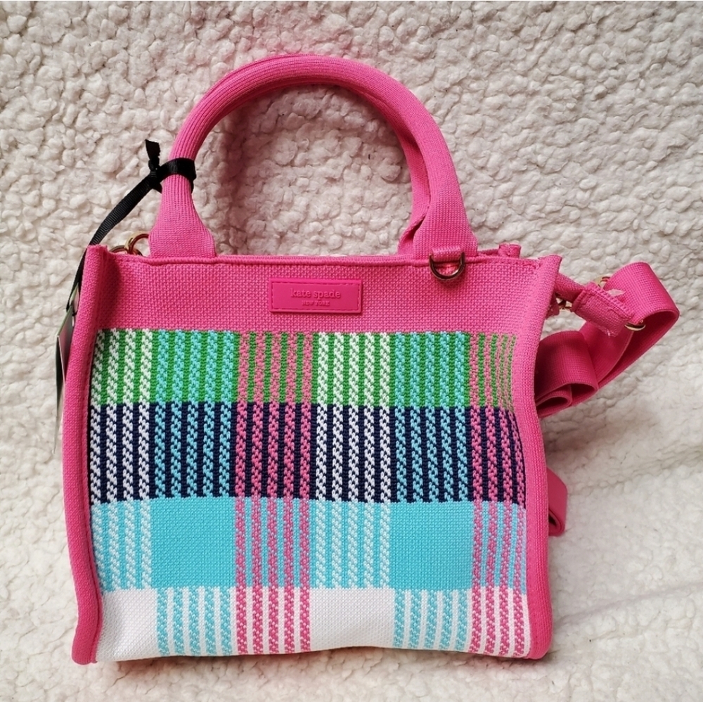 Kate Spade New York Red/Pink/Green/BluePlaid Knit Crossbody Bag